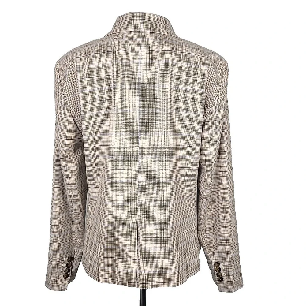 Ann Taylor‎ Beige/ Brown Plaid Blazer Suit Jacket Career Size 14